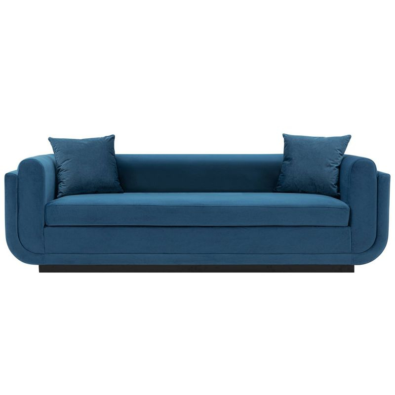 Edmonda Contemporary Velvet Upholstered Sofa with Pillows Sapphire Blue - Manhattan Comfort: Pine Wood Frame, Metal Base