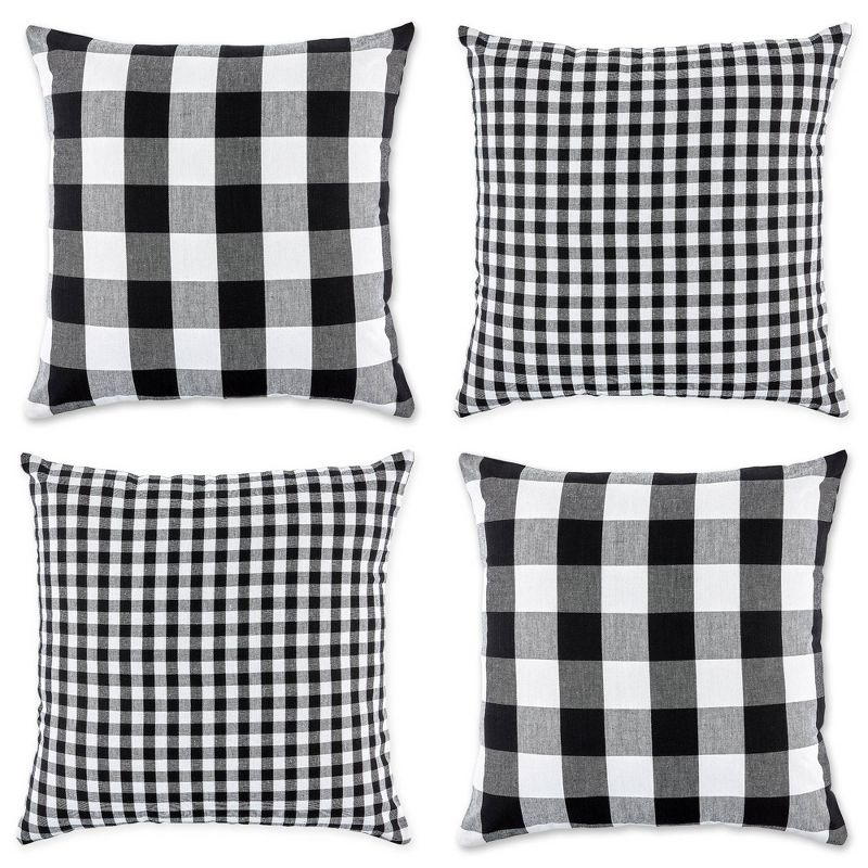 4pk 18"x18" Gingham Buffalo Check Assorted Square Throw Pillow Covers Black/White - Design Imports: Cotton, Machine Washable