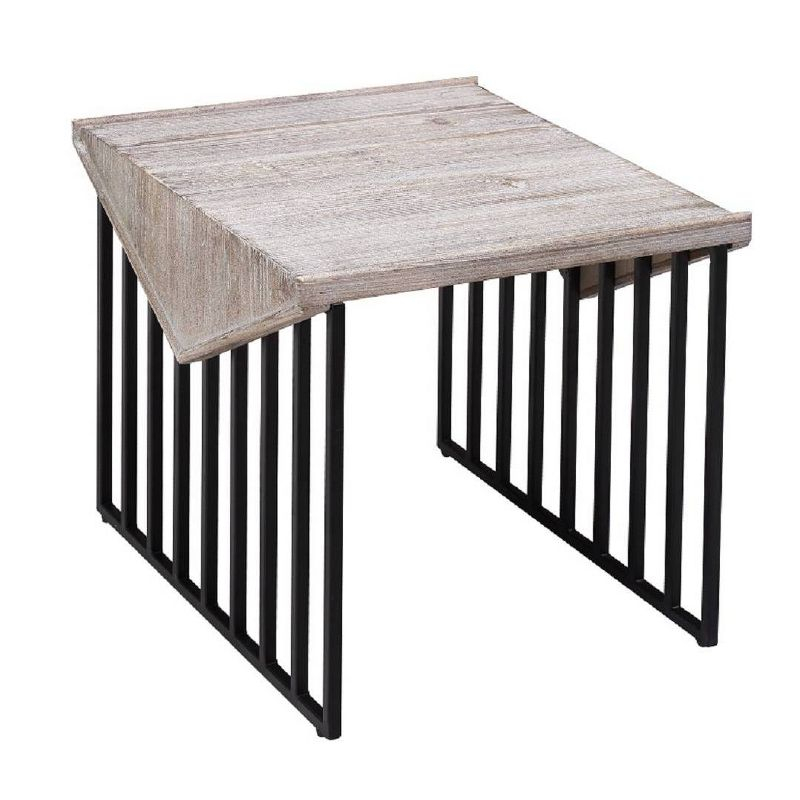 16" Sandra Wood Corner Table Natural Gray - Boraam: Reclaimed Pine, Black Metal Base, Industrial Design