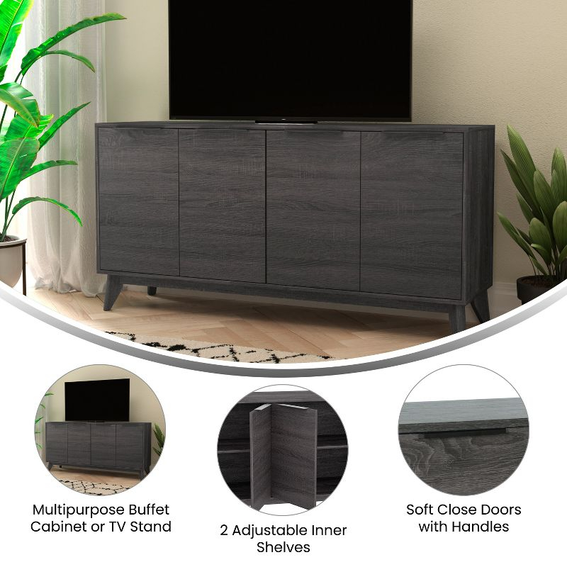 Flash Furniture 60" Buffet Cabinet with 4 Soft Close Doors and Adjustable Shelves - Black Wash