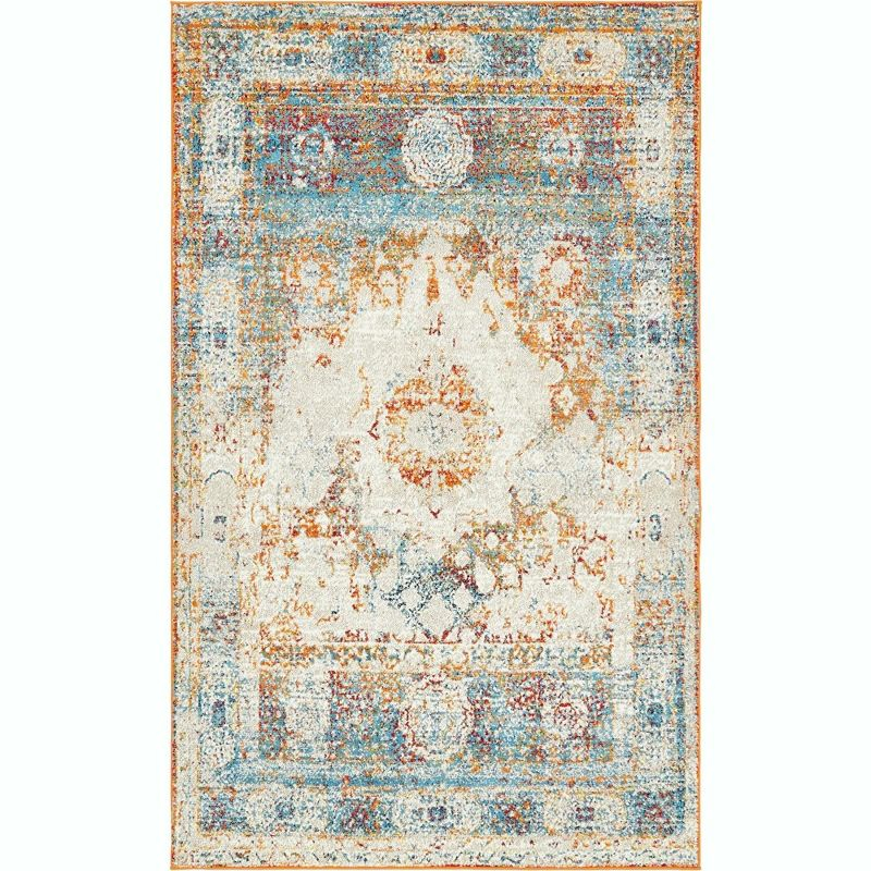 Unique Loom Rosso Collection Area Rug - Bellini (5' 1" x 8' Rectangle Beige/Blue)