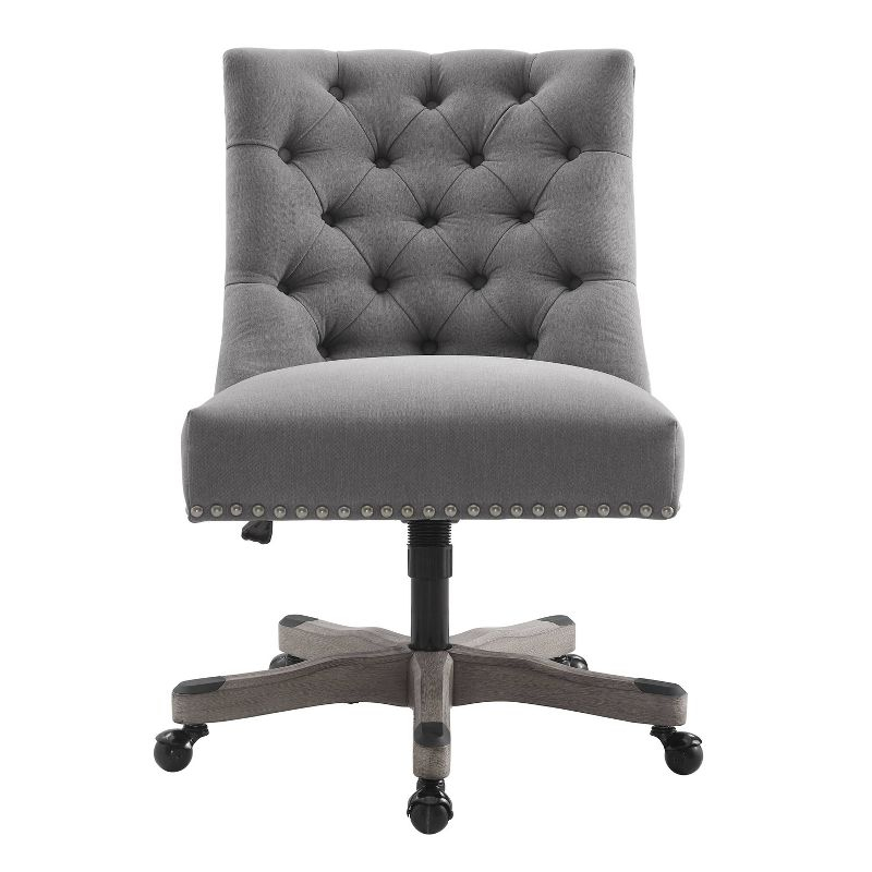 Della Traditional Tufted Wood Base Swivel Office Chair Gray - Linon