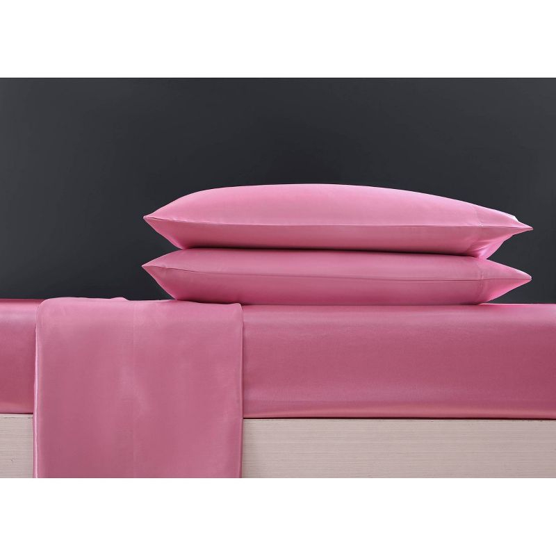Twin Solid Satin Sheet Set Pink - Betseyville