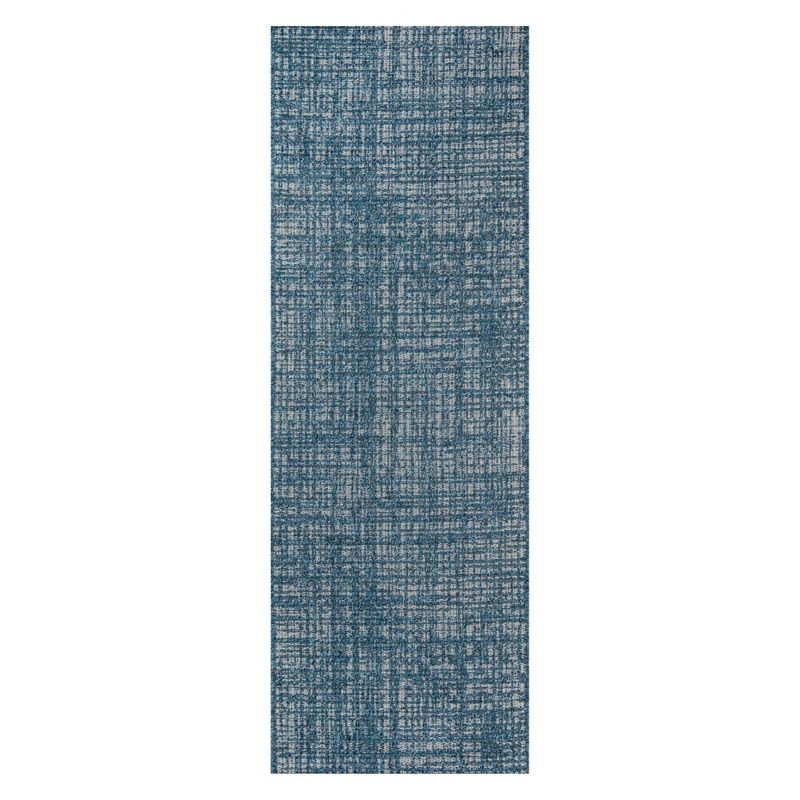 Momeni Como Indoor/Outdoor Gael Blue 2'7" X 7'6" Runner: Geometric Low Pile Area Rug, Contemporary Machine Made Carpet
