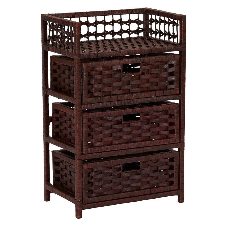 Woven 3 Drawer Chest with Cutout Handles, Paper Rope Stained