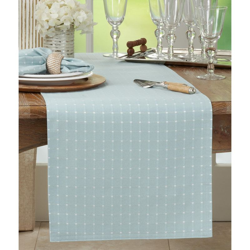 Saro Lifestyle Table Runner With Stitched Line Design, Aqua, 16" x 54"