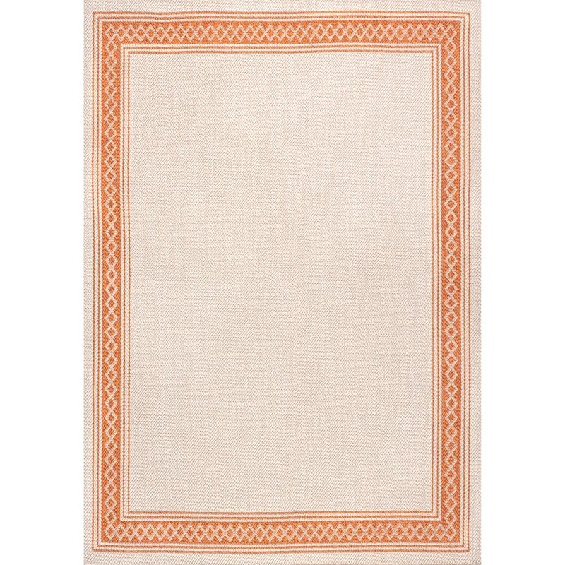 3' x 5' Lucia Classic Diamond Border Indoor/Outdoor Area Rug, Cream/Orange - JONATHAN Y