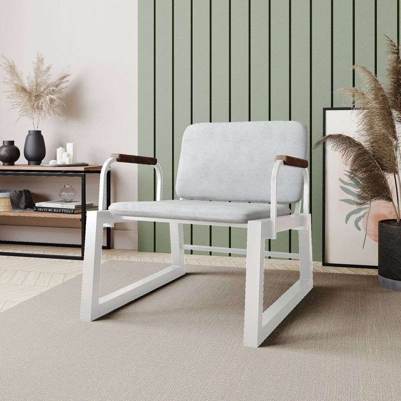 1.0 Whythe Low Accent Chair White - Manhattan Comfort: Faux Leather, Steel Legs, No Assembly Required