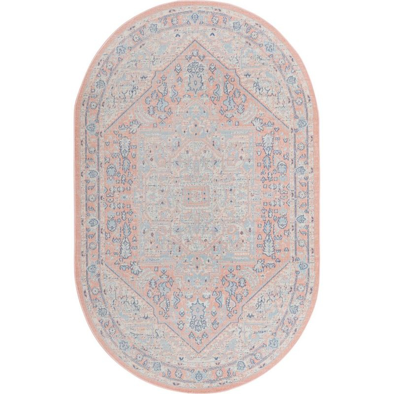 Unique Loom Whitney Collection Area Rug - Milano (5'  x 8' Oval Powder Pink/Blue)