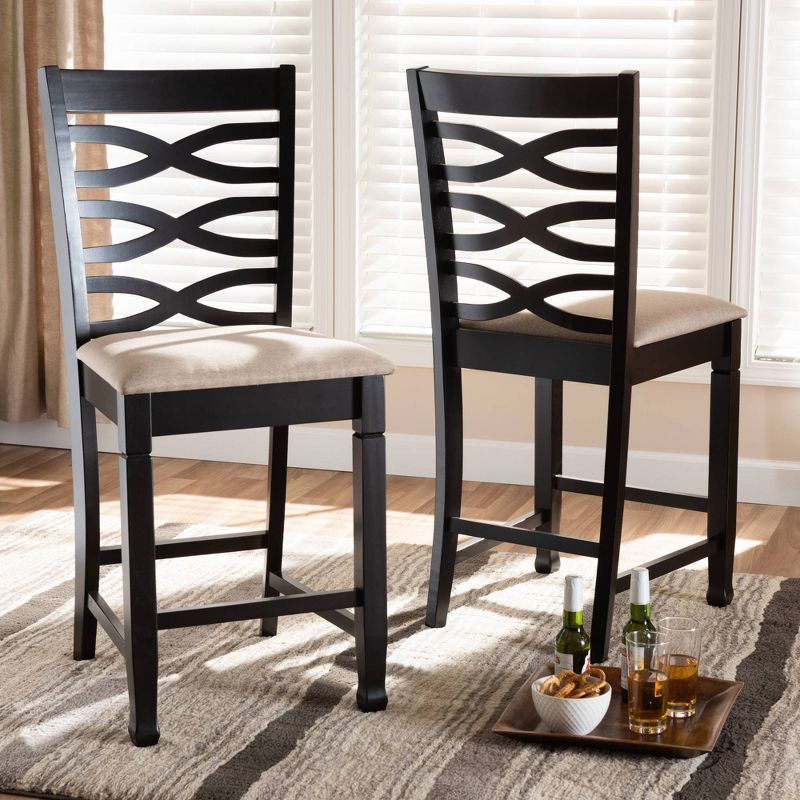 Baxton Studio Set of 2 Caron Finished Wood Counter Height Barstools Sand Brown: Rubberwood Frame, Foam Padded, Cut-Out Back Design