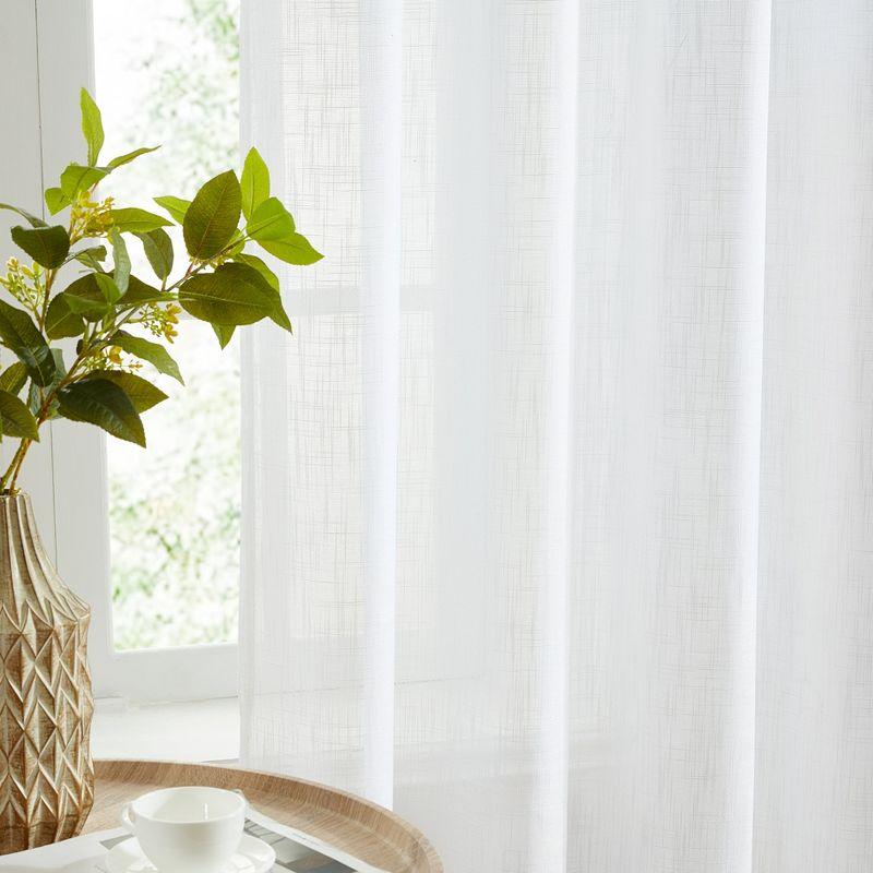 HLC.ME Linda Faux Linen Textured Semi Sheer Privacy Sun Light Filtering Window Rod Pocket Thick Curtains Panels, Set of 2 - White, 54 W x 72 L
