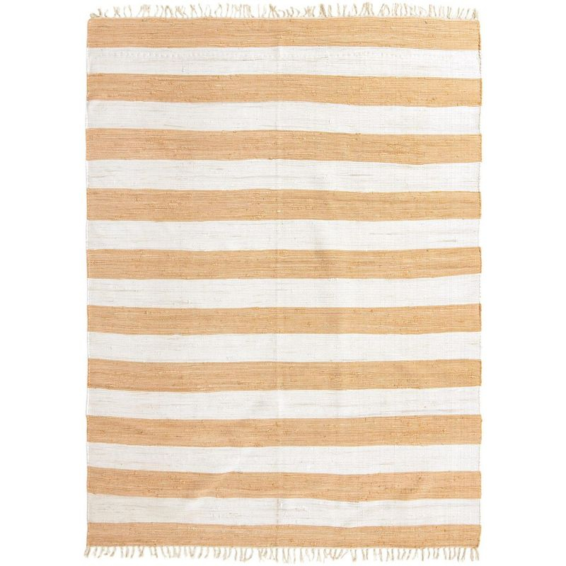 Unique Loom Chindi Rag Collection Area Rug - Striped (9'  x 12' 2" Rectangle Beige/Ivory)