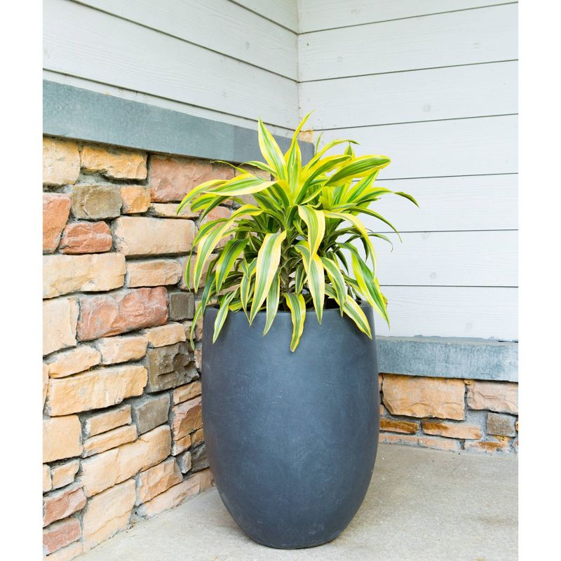 Rosemead Home & Garden, Inc. 17" Wide Kante Modern Concrete/Fiberglass Indoor Outdoor Planter Pot Charcoal Gray: Weather-Resistant