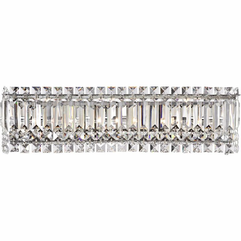 Possini Euro Design Crystal Columns Modern Wall Light Chrome 23" Light Bar Fixture for Bedroom Bathroom Vanity Reading Living Room Hallway House Home