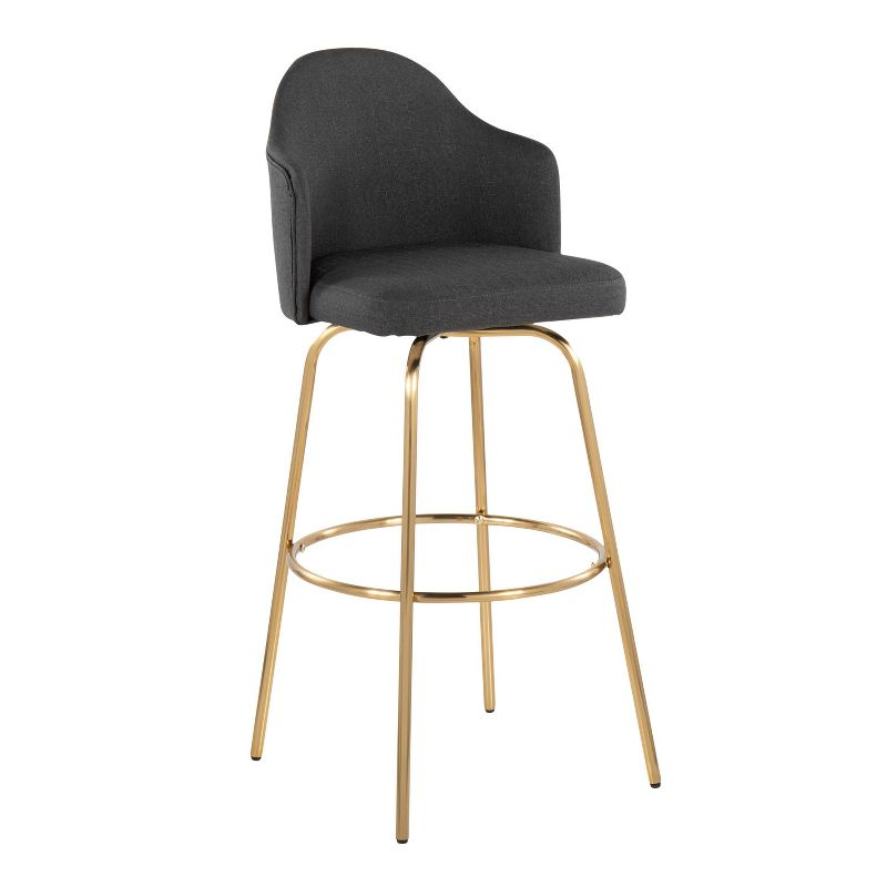 Set of 2 Ahoy Polyester/Metal Barstools Gold/Charcoal - LumiSource: Swivel, Upholstered, Fixed Height