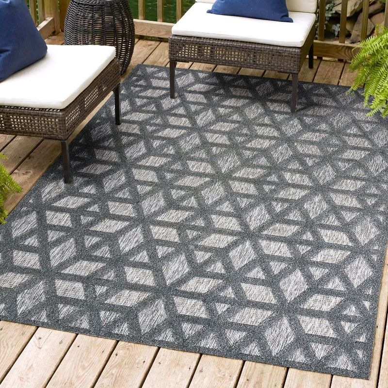 5 X 8 Talaia Neutral Geometric Indoor/Outdoor Area Rug, Dark Gray - JONATHAN Y