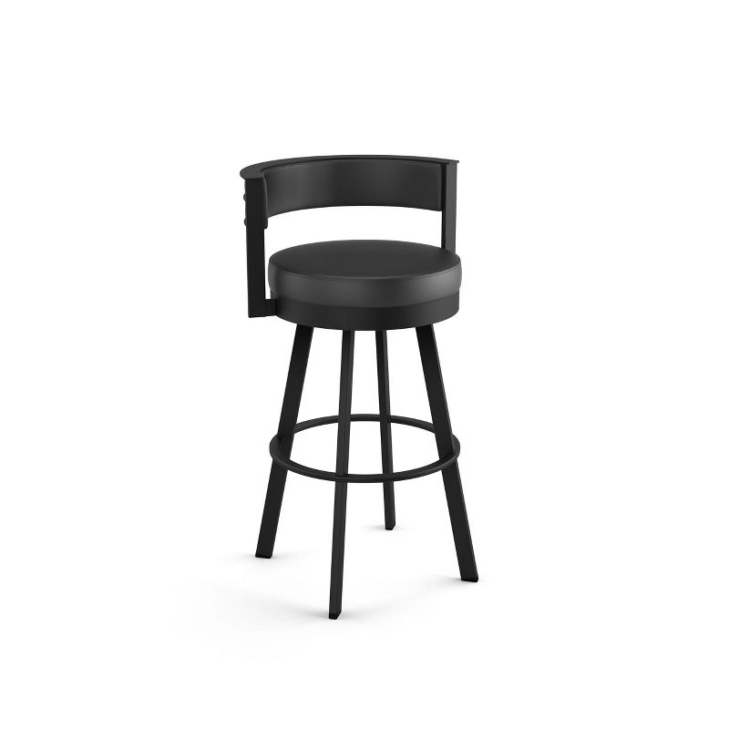 Amisco Browser Upholstered Barstool Charcoal Black/Gray: Faux Leather, Steel Frame, Fixed Height