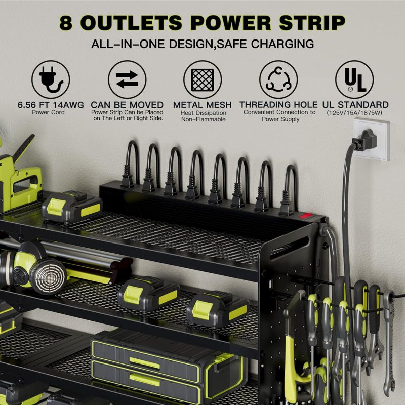 Hausource 4-Tier Tool Organizer Wall Mount Tool Storage Utility Shelf w/8 Drill Holder,Red/Black/Yellow