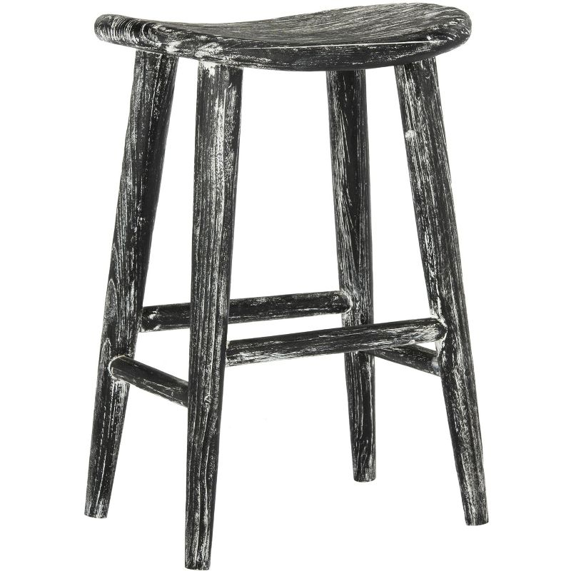 Colton Wood Counter Stool - Black/White Wash/Sungkai Wood - Safavieh