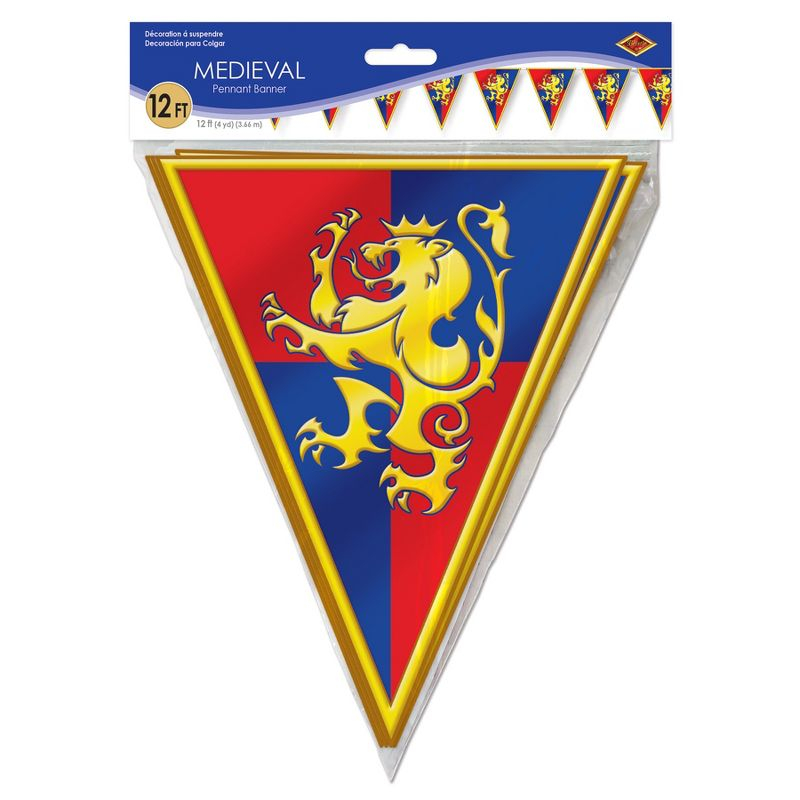 Beistle Medieval Pennant Banner, 11" x 12', (2/Pkg) Multicolored