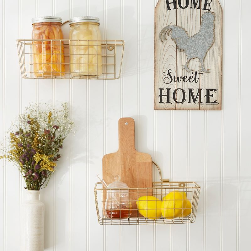 Small Gold Wire Wall Basket Set/2