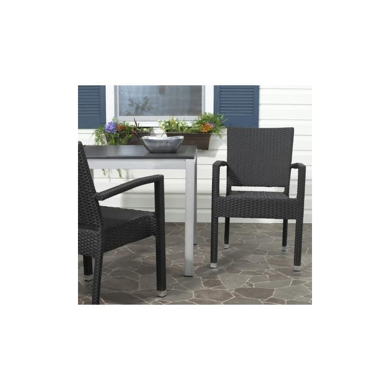 Kelda Stackable Arm Chair Indoor/Outdoor (Set Of 2) - PAT4004 - Black - Safavieh