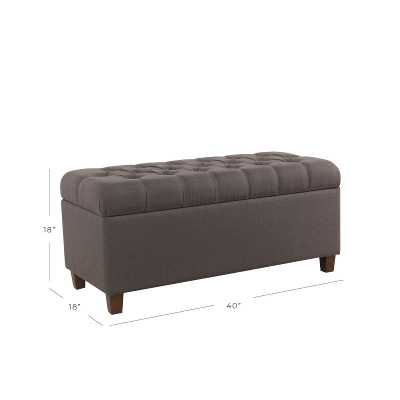 Ainsley Button Tufted Storage Bench Dark Charcoal Gray - HomePop: Upholstered Ottoman for Bedroom with Wood Legs