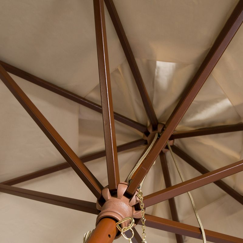 Cannes 11Ft Wooden Pulley Market Umbrella  - PAT8109 - Beige - Safavieh