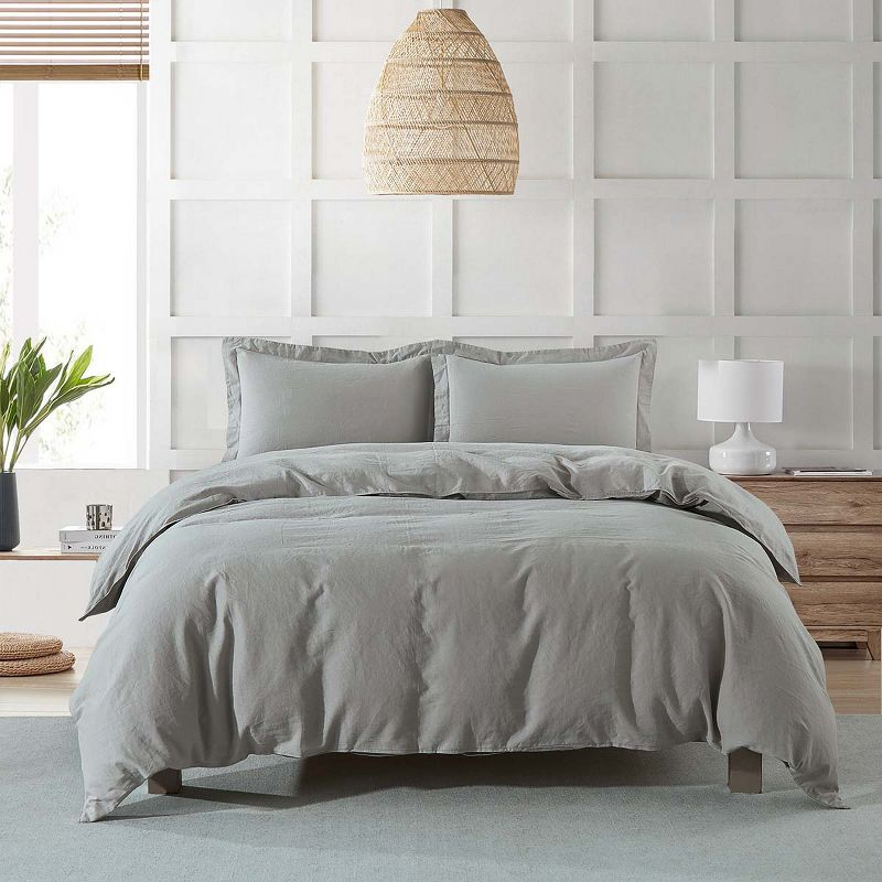 Pre-washed Belgian Flax Linen Cotton Duvet Cover Set Gray Twin/Twin XL