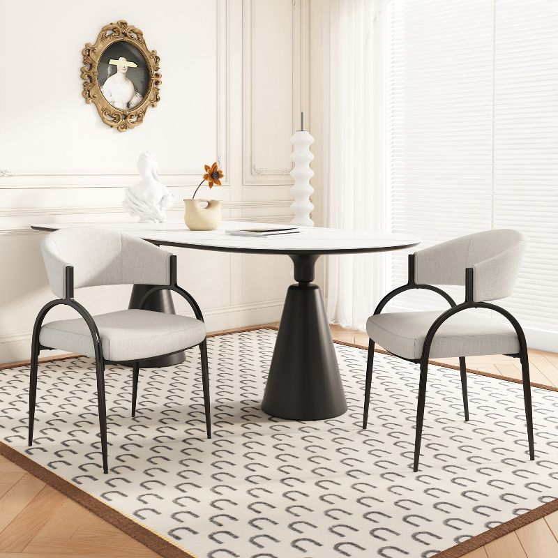 Christopher Knight Home Hayden Upholstered Armrest Dining Chairs with Metal Legs (Set of 2), Beige/Black