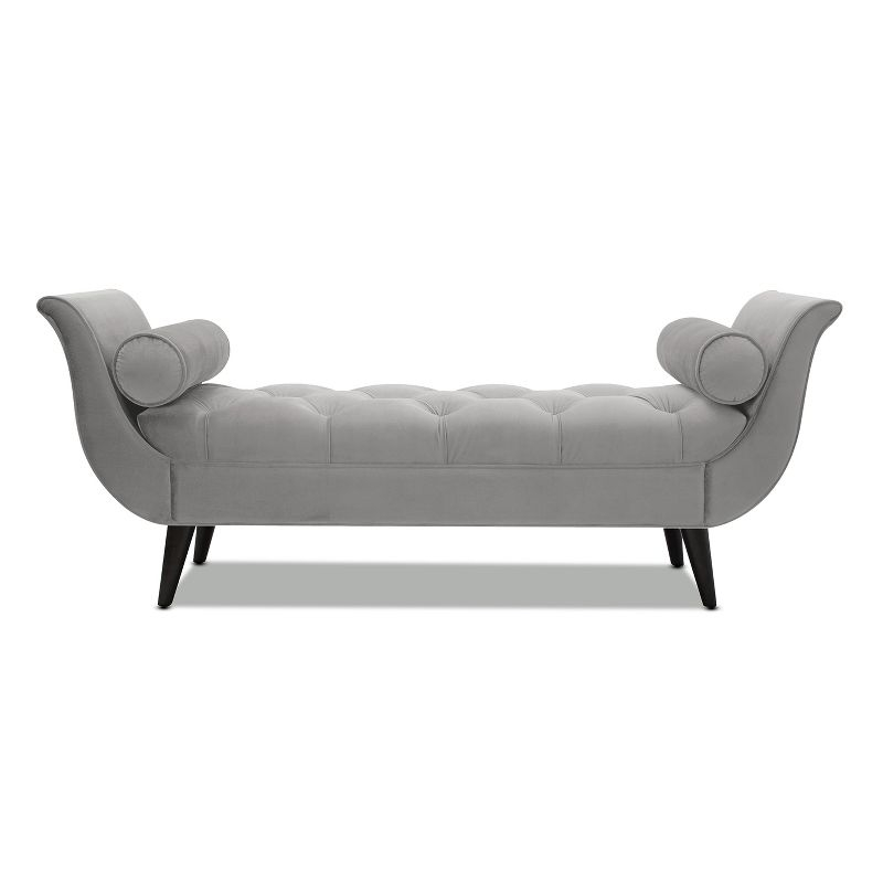 TiramisuBest Tufted Flared Arm Entryway Bench, Upholstered Long Accent Bench with Pillows, Solid Wood Legs,Gray, 64.5¡±