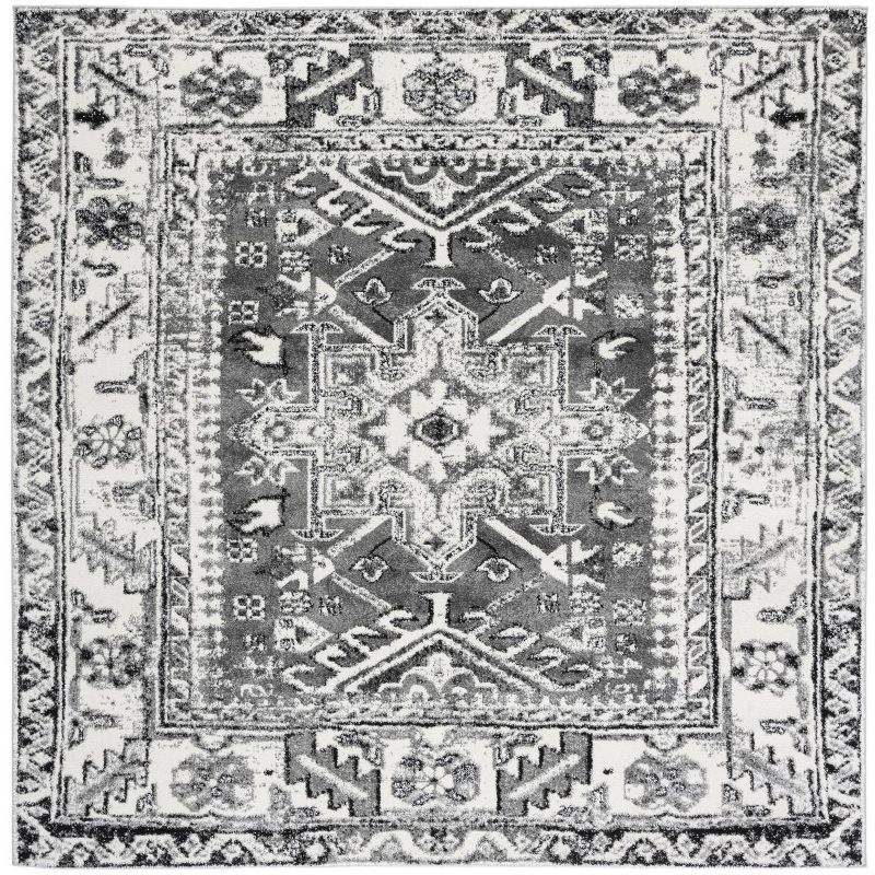 Vintage Hamadan VTH211 Power Loomed Indoor Area Rug - Grey/Ivory - 6'7"x6'7" - Safavieh