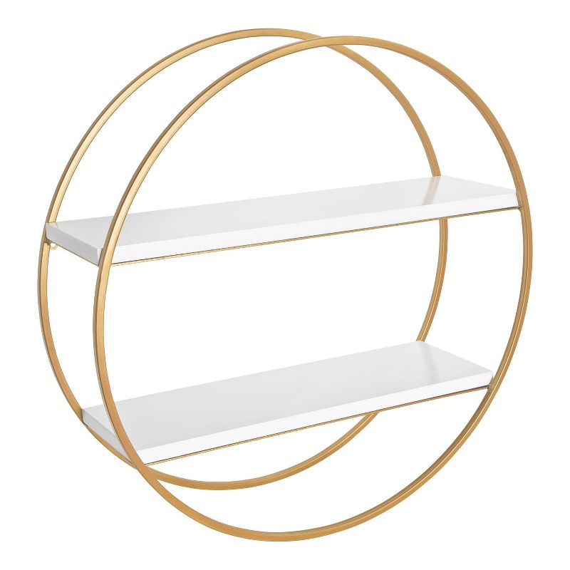 Kate & Laurel All Things Decor 24" Diameter Sequoia Wood and Metal Round Wall Shelf White: No Assembly, 2-Tier Storage