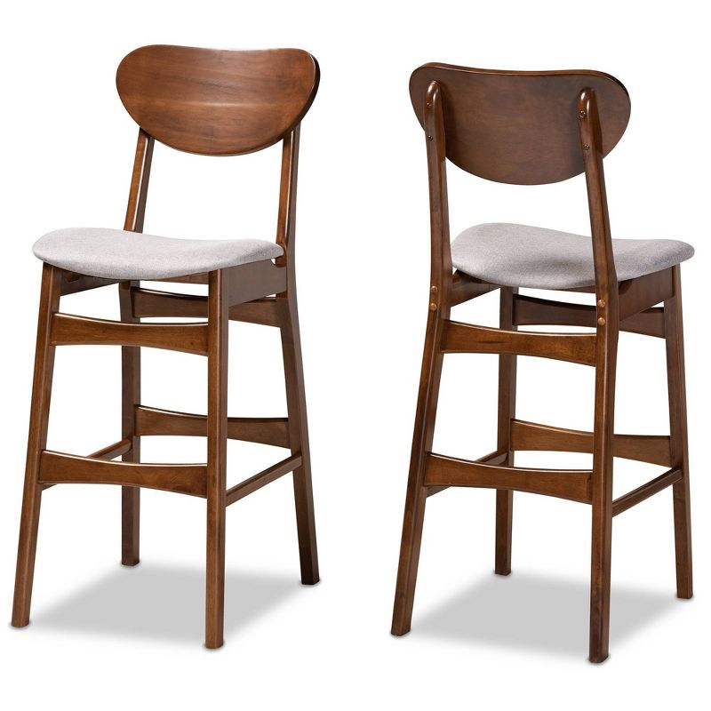 2pc Katya Wood Barstool Set Walnut Brown/Gray - Baxton Studio