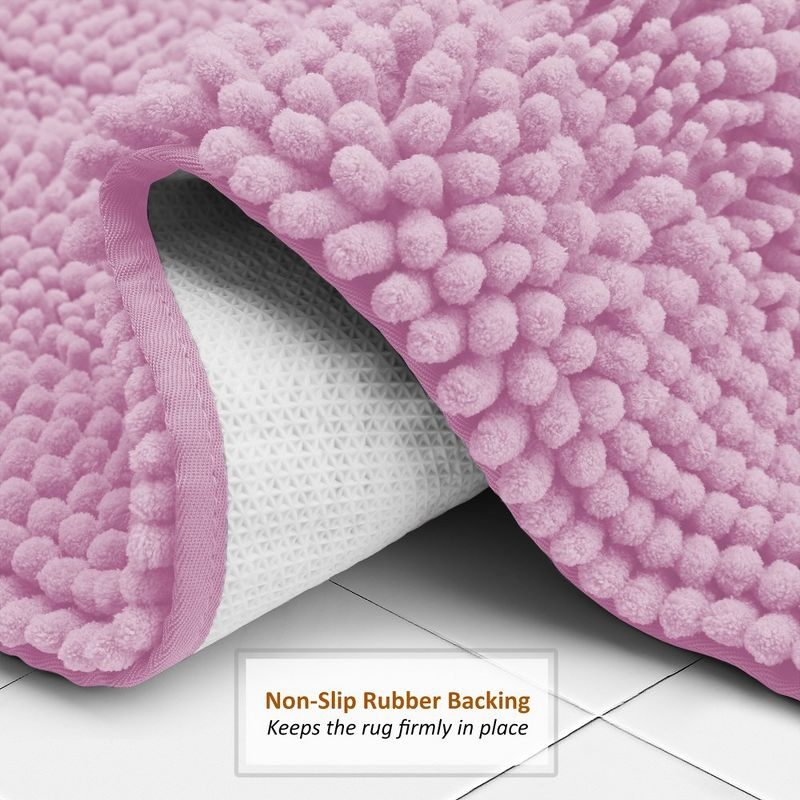 Hearth & Harbor 3 Piece Striped Bathroom Rug set, Ultra Soft Chenille Bathroom Rugs - Lilac