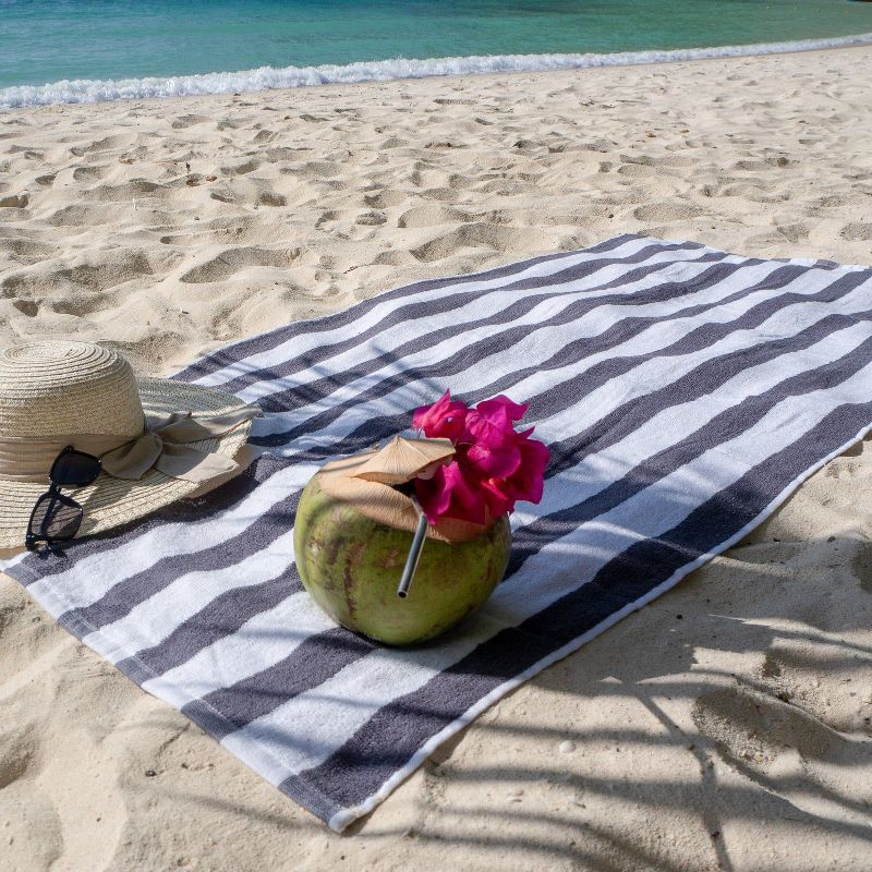 Arkwright Cali-Cabana Striped 100% Cotton Beach Towels (4-Pack), 30x60 in. - Grey