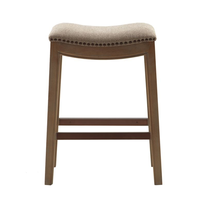 Madison Park Westley Saddle Counter Height Barstools Linen: 27" Upholstered, Wood Legs, 300 lbs Capacity