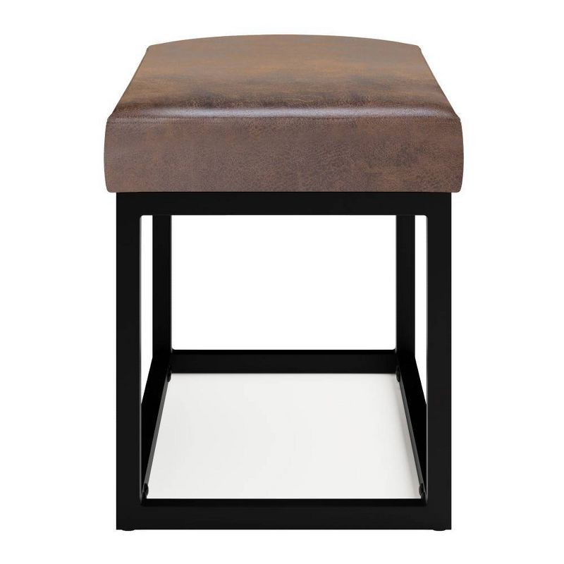WyndenHall 26" Kerwood Contemporary Rectangle Bench Distressed Chestnut Brown: Upholstered Entryway Seating, Faux Leather