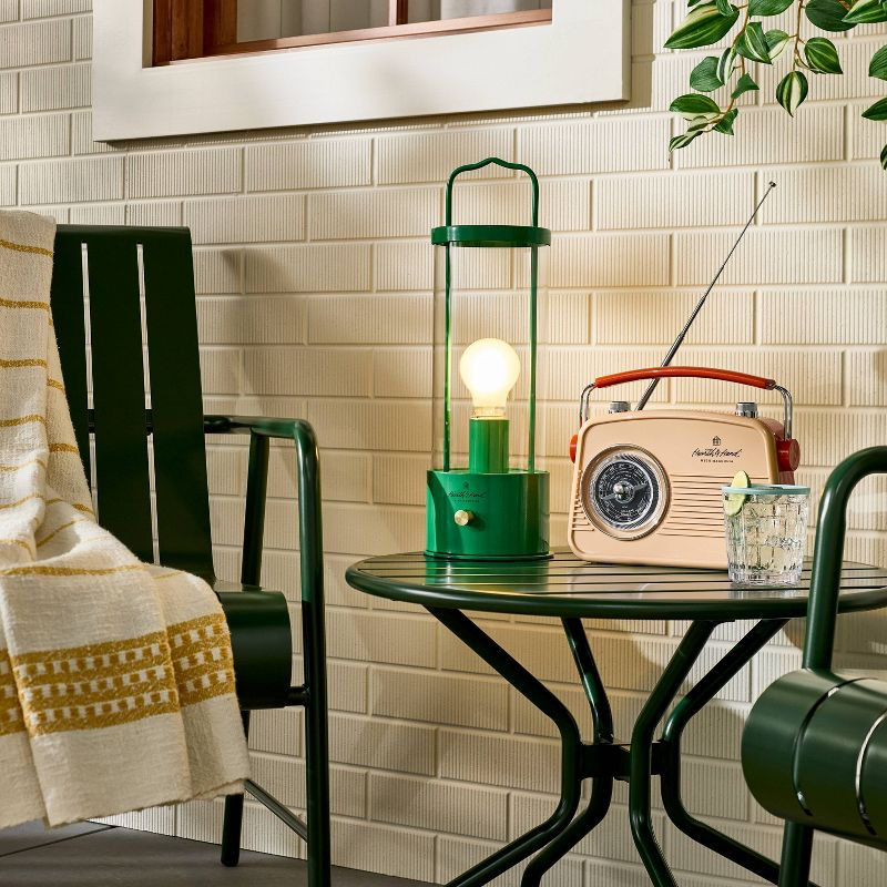 Portable Outdoor Patio LED Tabletop Lantern Green - Hearth & Hand™ with Magnolia: Rechargeable, Glass Shade, No Assembly