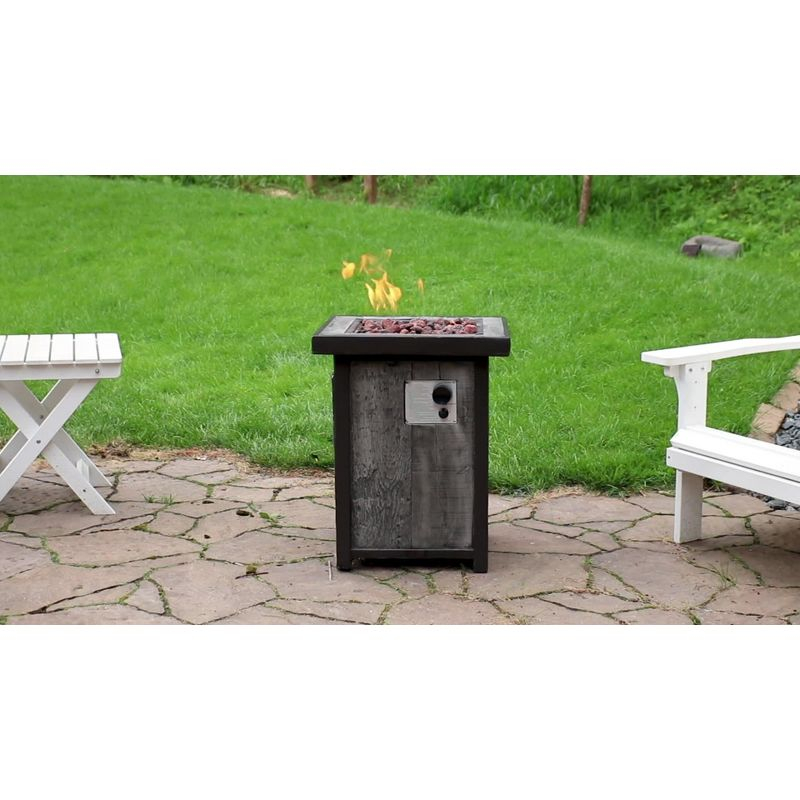 Sunnydaze Outdoor Smokeless Cast Stone Propane Gas Fire Pit Table with Weathered Wood Look - 24" Square x 25" H