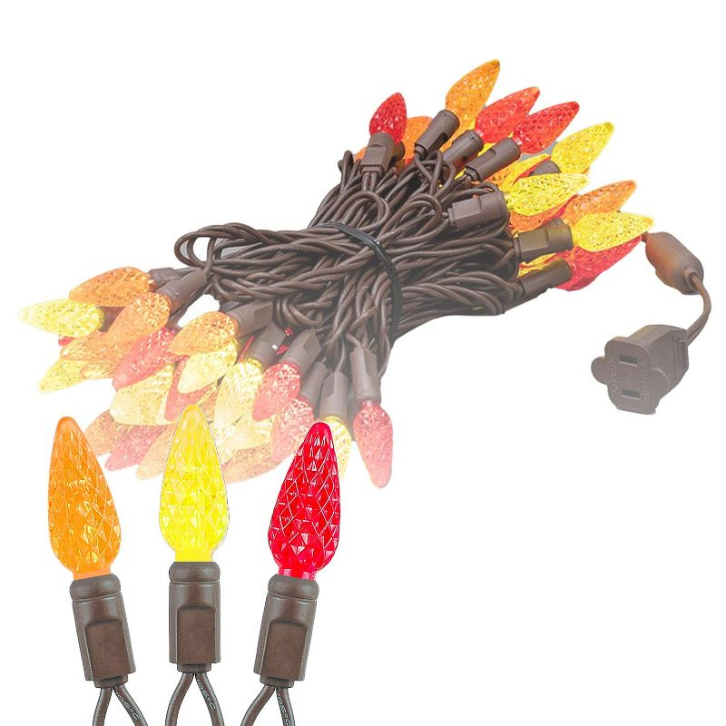 Novelty Lights Yellow/Red/Orange True Twinkle (100% Twinkle) C6 LED Fall Thanksgiving String Lights 70 Strawberry Bulbs (Brown Wire, 24 Feet)