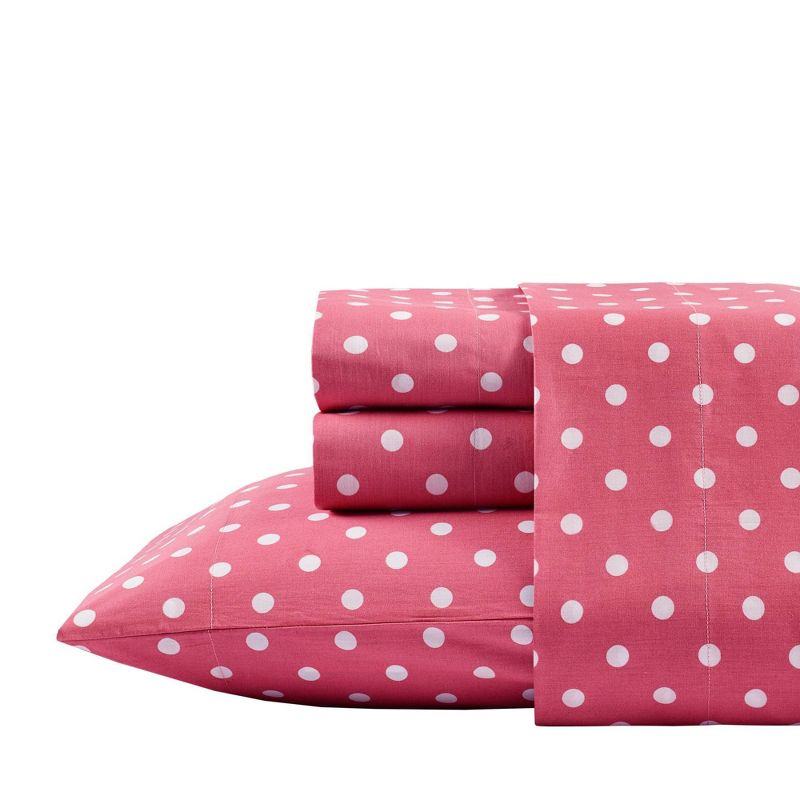 Queen Polka Dot Printed Cotton Sheet Set Dark Pink