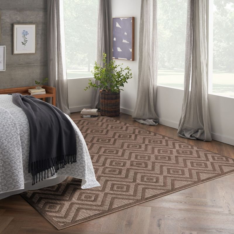 Nourison Versatile Diamond Geometric Flatweave Indoor Outdoor Area Rug Brown 9' x 12'