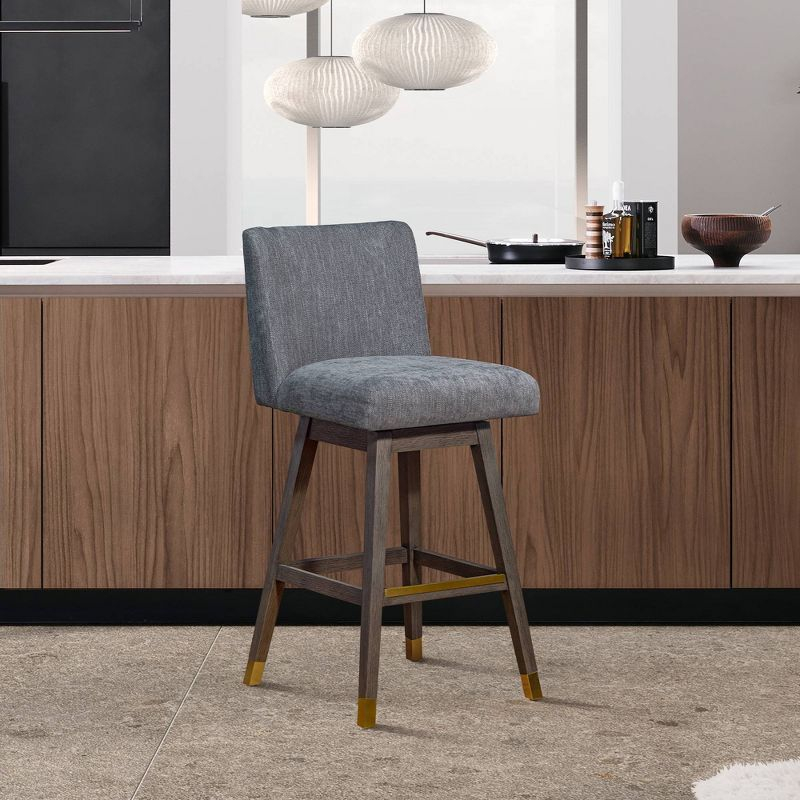 Armen Living Basila Wood Finish with Fabric Swivel Barstool Gray Oak
