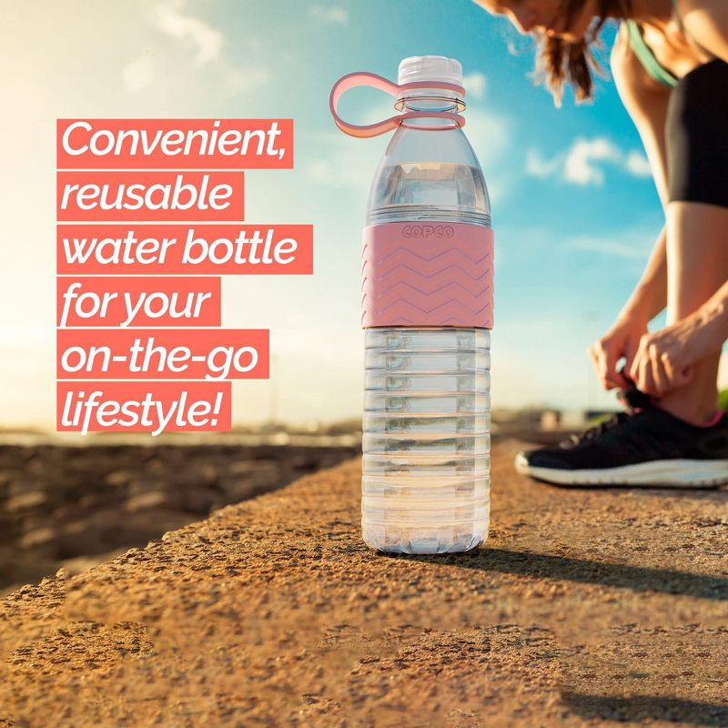 Copco Hydra Sports Water Bottle 20 Ounce Non Slip Sleeve BPA Free Tritan Plastic Reusable - Pink 2510-2298
