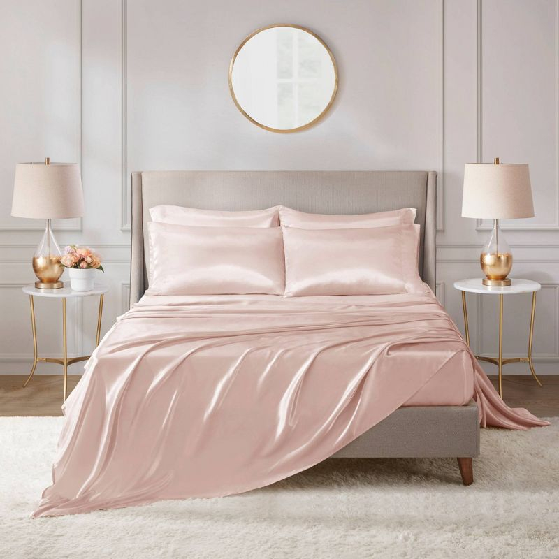California King Satin Luxury 6pc Sheet Set Blush