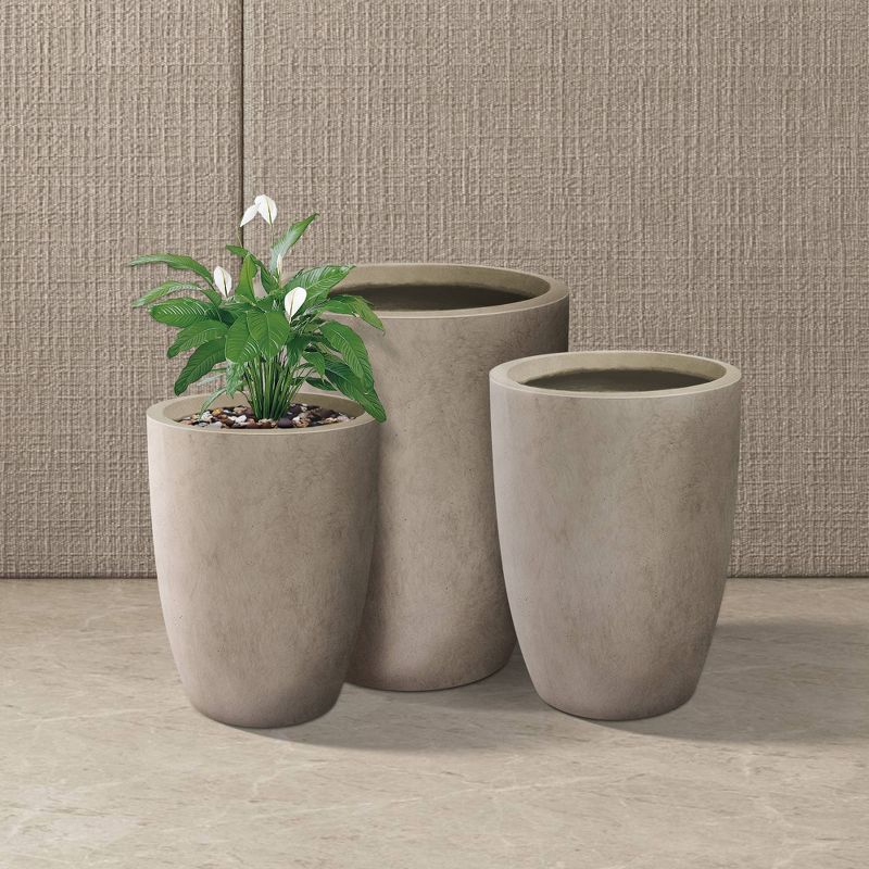 Rosemead Home & Garden 3pc Concrete Outdoor Planter Pots Beige