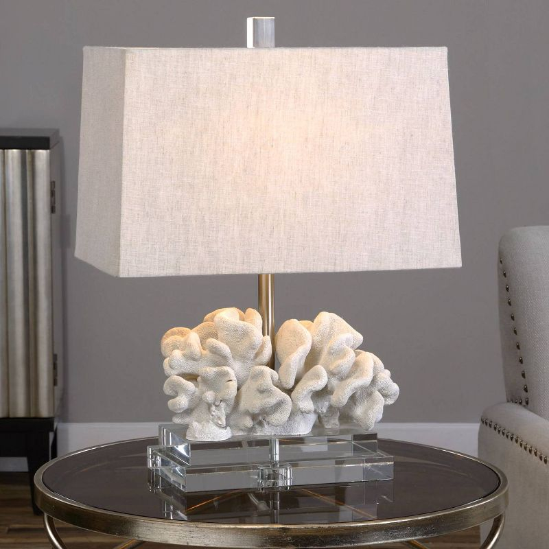 Uttermost Modern Coastal Accent Table Lamp 22" High Taupe Ivory Coral Beige Linen Shade Living Room Bedroom Beach House Bedside