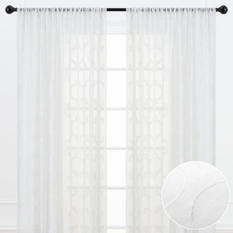 Chanasya 2pk Quatrefoil Voile Sheer Window Curtain Panels - Set of 2 - 52 x 63 Inches Long - White