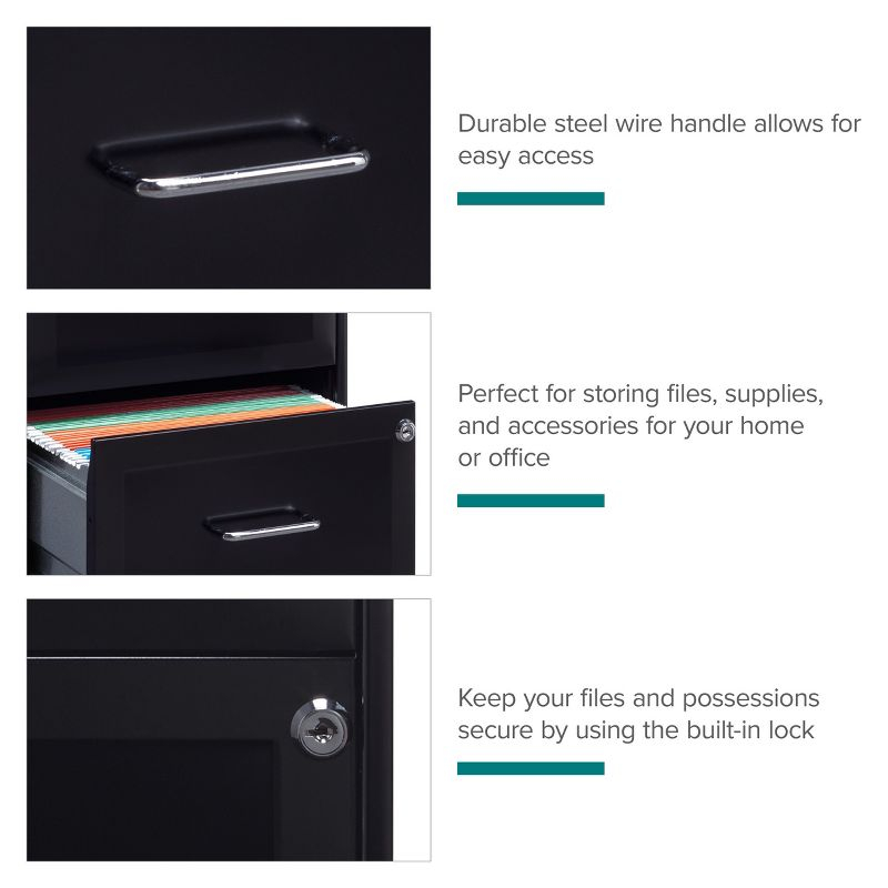 Hirsh Industries Space Solutions File Cabinet on Wheels 2 Drawer - Black: Steel Vertical Storage, Office Supplies, 26.7" Height